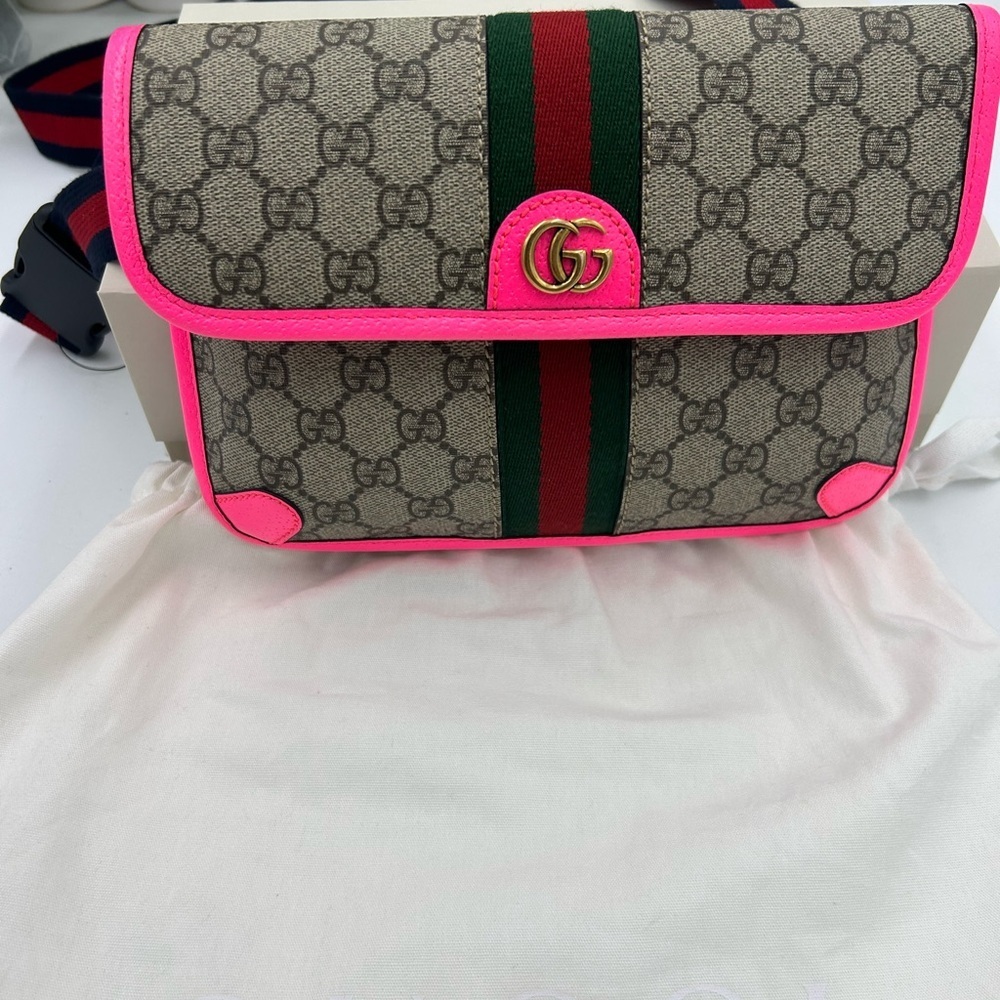 SOLD!!!!!  Women's Gucci OPHIDIA GG supreme canvas belt bag web stripe 80 cm NWT - Picture 2 of 14